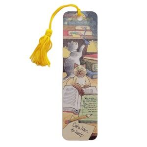 Vintage 90s Cats Like To Help Tassel Bookmark, 1992 Susan Sturgill, Antioch, USA